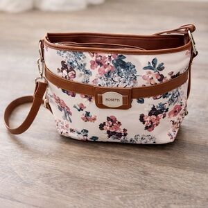 Rosetti Floral Crossbody Bag - white, Pink and Brown. Like new and so cute